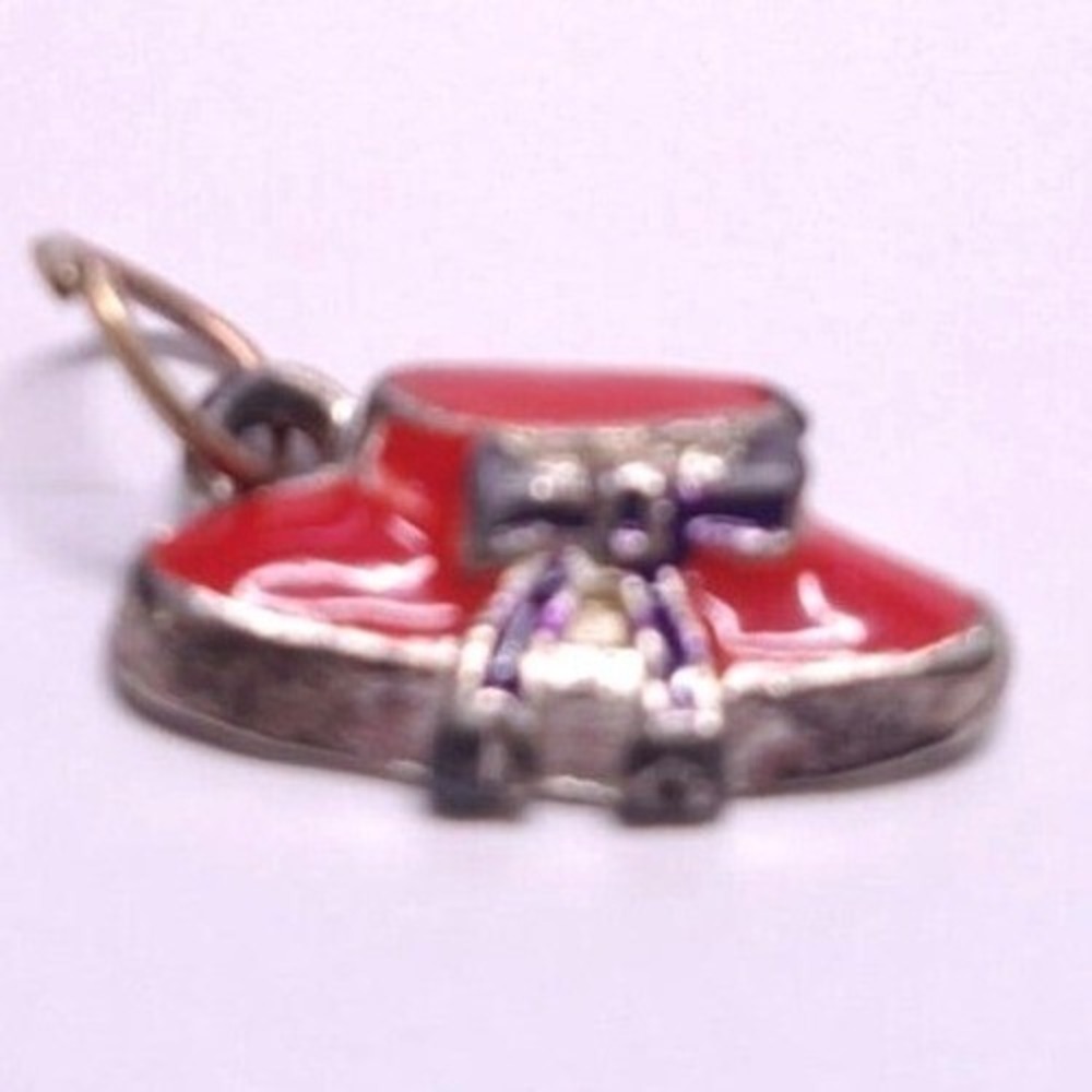 Redโ Hat Society Charm Pendant Purple Bow Vintage Enamel Silver Tone .75" Retro